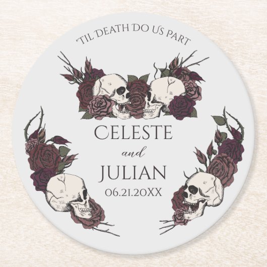 Gothic Dark Floral Til Death Wedding Runder Pappuntersetzer (Vorderseite)