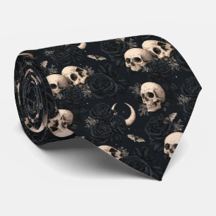 Gothic Dark Floral Totenkopf und schwarze Rosen Mu Krawatte