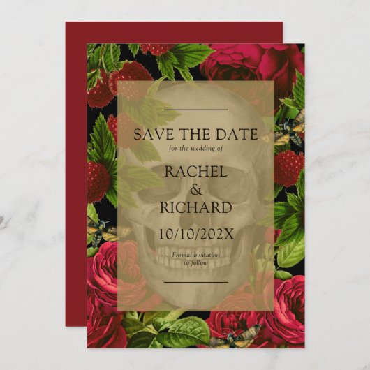 Gothic Dark Floral Wedding Flat Save the Date Card (Vorne/Hinten)