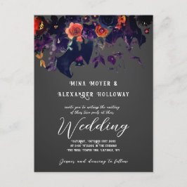 Gothic Dark Floral with Bats QRC Wedding Postkarte