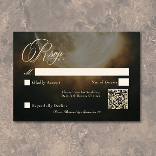 Gothic Dark Full Moon Arch Wedding QR RSVP Karte