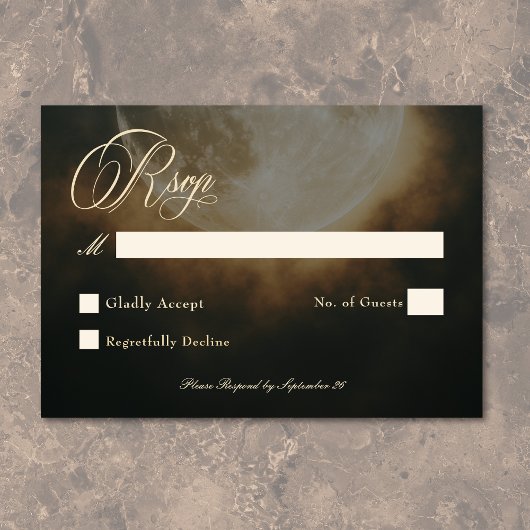 Gothic Dark Full Moon Arch Wedding RSVP Karte