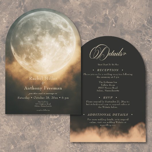 Gothic Dark Full Moon Arch Wedding Two Side Einladung