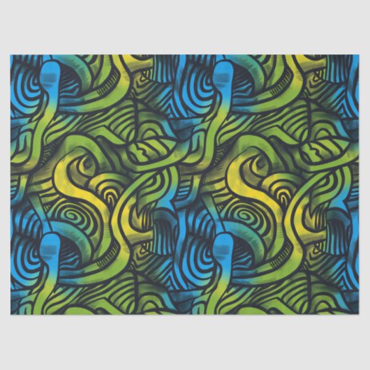 Gothic Dark Gefühl Blue Green Yellow Seidenpapier (Vorderseite)