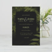 Gothic Dark Green Blätter Black Wedding Handfasts Einladung (Stehend Vorderseite)