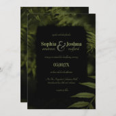 Gothic Dark Green Blätter Black Wedding Handfasts Einladung (Vorne/Hinten)