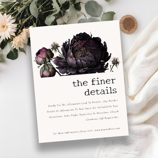 Gothic Dark Lila Black Peony Wedding Details Begleitkarte