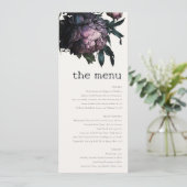 Gothic Dark Lila Black Peony Wedding Menu Card Einladung (Stehend Vorderseite)
