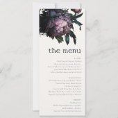 Gothic Dark Lila Black Peony Wedding Menu Card Einladung (Vorderseite)