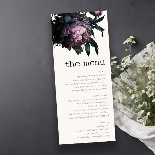 Gothic Dark Lila Black Peony Wedding Menu Card Einladung