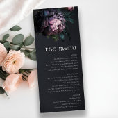 Gothic Dark Lila Black Peony Wedding Menu Card Einladung