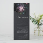 Gothic Dark Lila Black Peony Wedding Menu Card Einladung (Stehend Vorderseite)