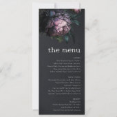 Gothic Dark Lila Black Peony Wedding Menu Card Einladung (Vorderseite)