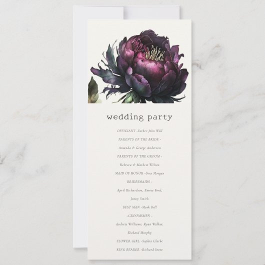 Gothic Dark Lila Black Peony Wedding Program Einladung (Rückseite)
