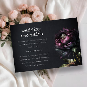 Gothic Dark Lila Black Peony Wedding Reception Begleitkarte