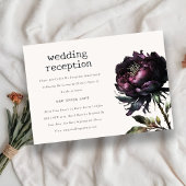 Gothic Dark Lila Black Peony Wedding Reception Begleitkarte