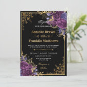 Gothic Dark Lila Floral Verziert Einladung (Stehend Vorderseite)