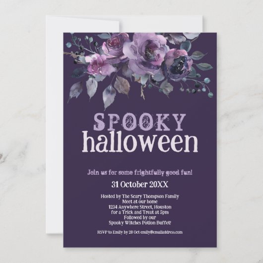 Gothic Dark Lila Florals Spooky Halloween Einladung (Vorderseite)