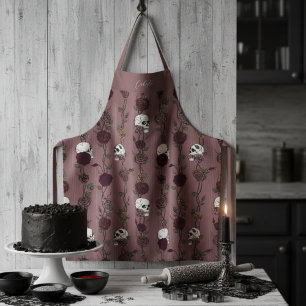 Gothic Dark Mauve Florale Schädel Schürze