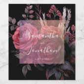 Gothic Dark Moody Rose Wedding Weinetikett (Einzelnes Label)