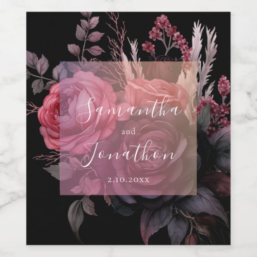 Gothic Dark Moody Rose Wedding Weinetikett (Einzelnes Label)