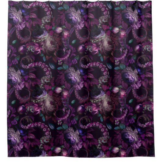 Gothic Dark Pink Tentacle mit Blume Duschvorhang (Vorderseite)
