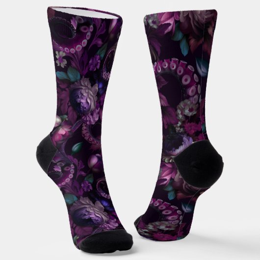 Gothic Dark Pink Tentakel Mit Blumen Socken (Gewinkelt)
