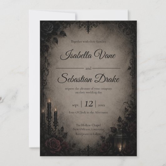 Gothic Dark Romance Hochzeit Einladung (Vorderseite)