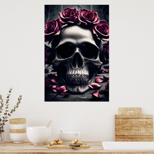 Gothic Dark Rose & Skull Poster (Küche)