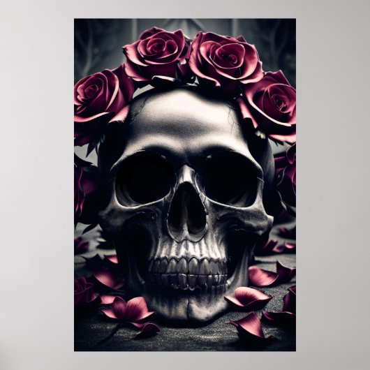 Gothic Dark Rose & Skull Poster (Vorne)