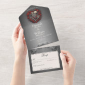 Gothic Dark Skeletts & Rose Herz No Dinner All In One Einladung (Abreißen)