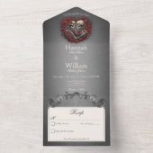 Gothic Dark Skeletts & Rose Herz No Dinner All In One Einladung (Innen Boden)