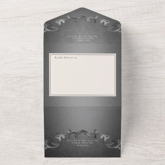 Gothic Dark Skeletts & Rose Herz QR Code All In One Einladung (Außenbereich)