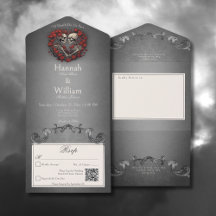 Gothic Dark Skeletts & Rose Herz QR Code