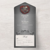 Gothic Dark Skeletts & Rose Herzenessen All In One Einladung (Innen Boden)