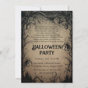 Gothic Dark Trees Creepy Gedicht Halloween-Party Einladung