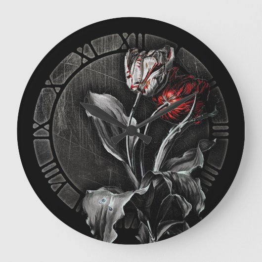 Gothic Dark tulips Große Wanduhr (Vorderseite)
