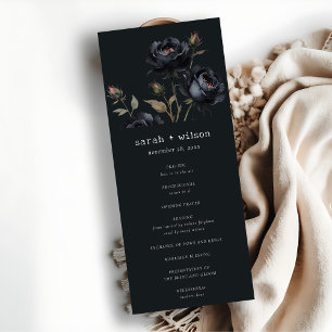 Gothic Dark Watercolor Black Rose Wedding Program Einladung