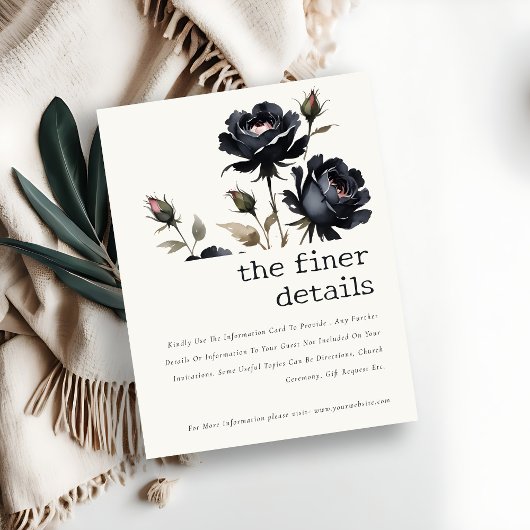 Gothic Dark Watercolor Schwarze Rose Hochzeitsdeta Begleitkarte