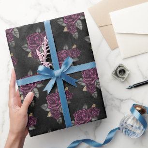 Gothic Darkle Floral Schwarz Wasserfarbe  Geschenkpapier