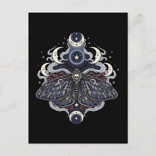 Gothic Death Moth and Moon Phases Postkarte (Vorderseite)