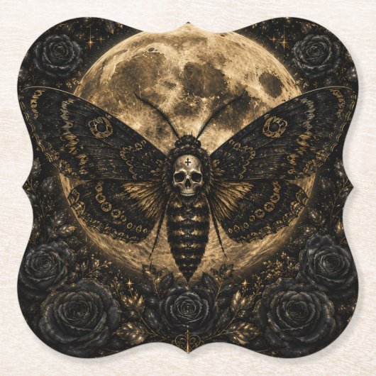Gothic Death Moth Hochzeit - Dunkle Romantik Untersetzer (Vorderseite)