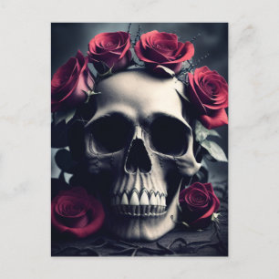 Gothic Death Skull und Rose Postkarte