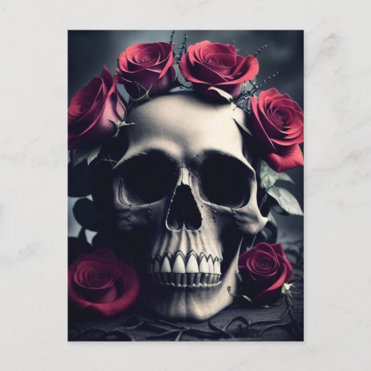 Gothic Death Skull und Rose Postkarte (Vorderseite)