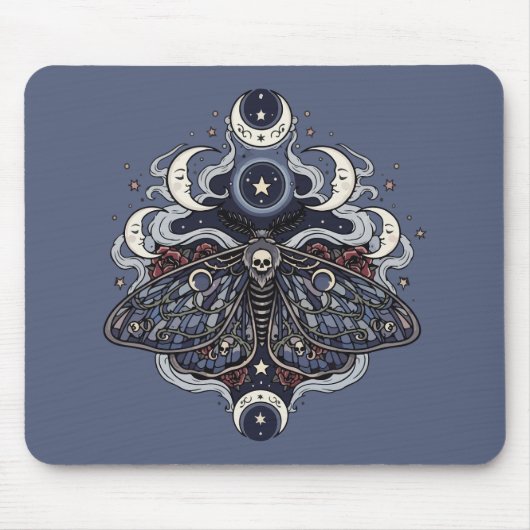 Gothic Death's-Head-Motte und Mondphasen Mousepad (Vorne)