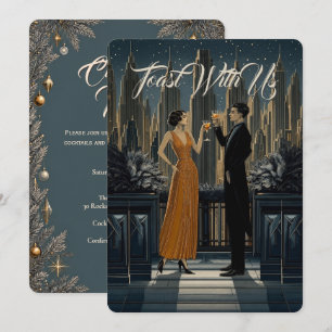 Gothic Deco Skyline Toast Weihnachtsfeier Einladung