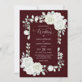 Gothic Deep Burgundy Tropical Roses Wedding Einladung (Vorderseite)