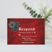 Gothic Deep Red Black Rose Wedding Response Card RSVP Karte (Stehend Vorderseite)
