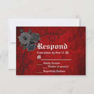 Gothic Deep Red Black Rose Wedding Response Card RSVP Karte