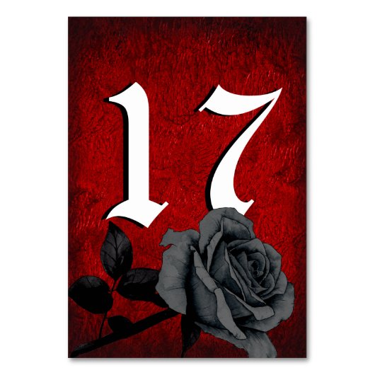 Gothic Deep Red Black Rose Wedding Tischnummer (Vorderseite)